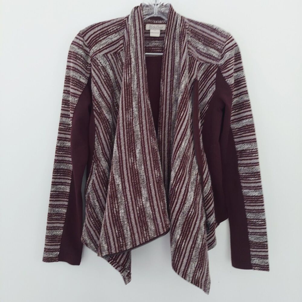 Lucky Brand Knit Top XS Waterfall Zip Up Jacket Oversized Maroon